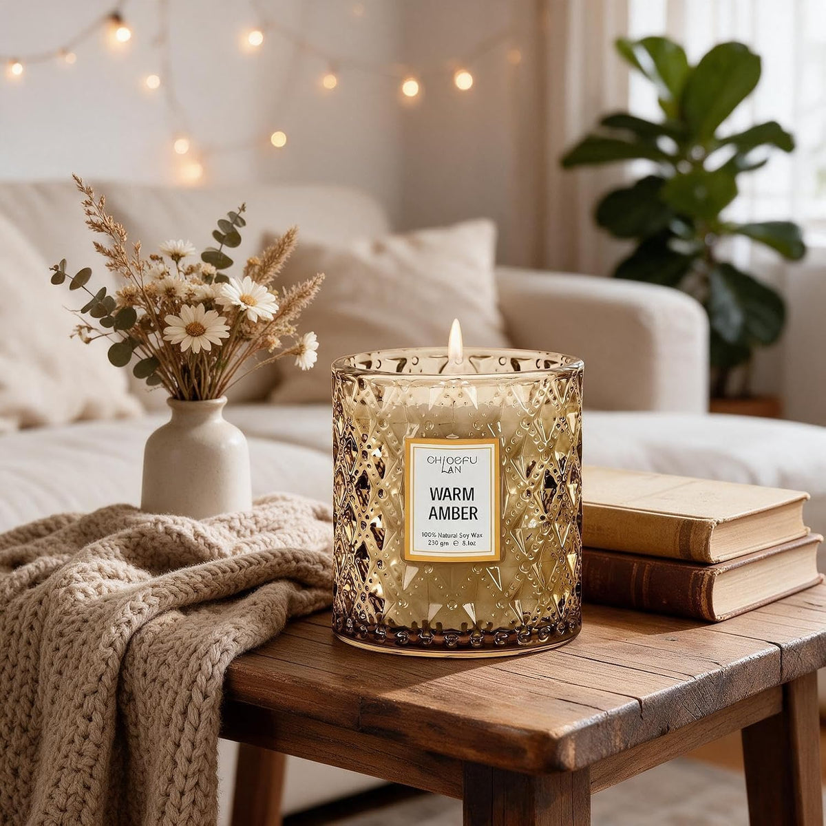 Chloefu LAN Amber Candles, Luxury Candle for Home Scented, Long Burning Time, Holiday Gifts, All Natural Soy Wax Decorative Candles, Scented Candle Gifts for Men&amp;Women, 8.1oz