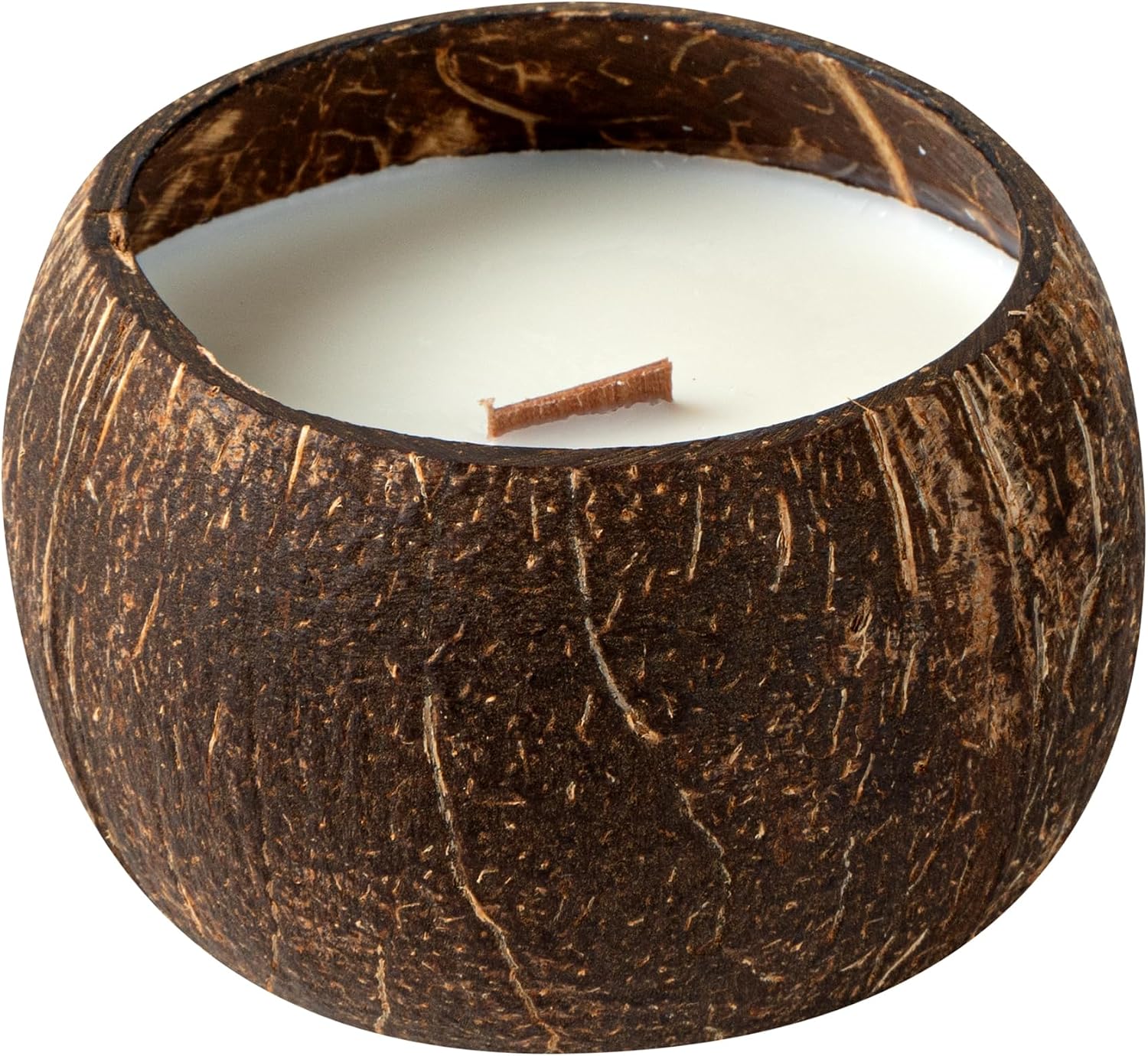 Restaurantware Coconut Shell Candle - 1 Soy Wax Candle 3.94 x 3.94 x 2.76 Inches - Handmade Decorative Candle Bowl with Wooden Wick - Small Brown Scented Candle