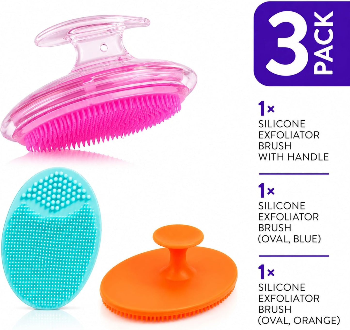 Dylonic 3 Pack Body and Face Exfoliating Brushes for Ingrown Hairs Treatment, Razor Bumps, Shaving Irritation - Silicone Scrubbers Gift Set, Skin Exfoliator Brush Dry Brushing Loofah for Smooth Skin