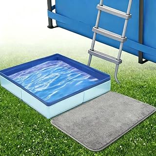 19.6"x19.6"x4.1" Lagre Pool Foot Bath Basin with Mats, Foldable Square Pool Foot Wash Tub for Above Ground Swimming Pools Spa Entry Ladder Pool Accessories Pool Clean Feet Accessory