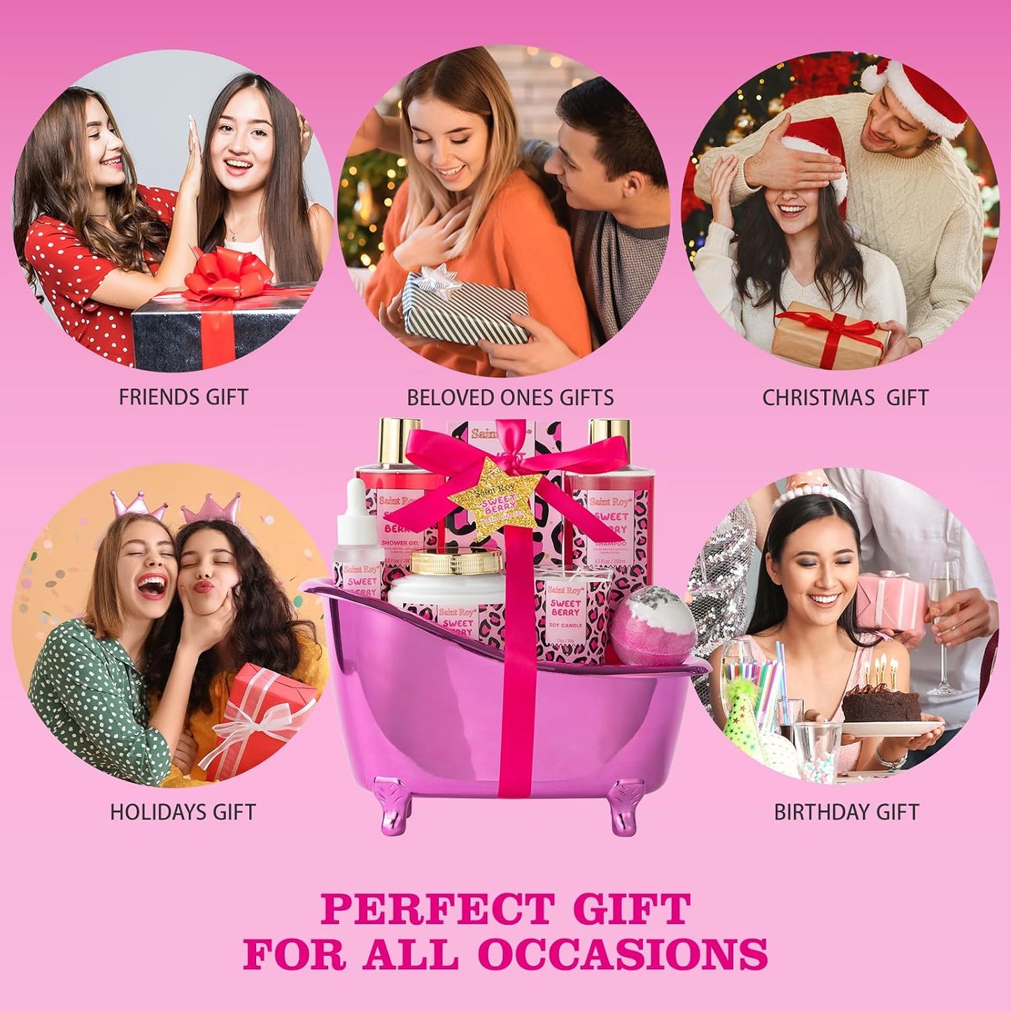 Home Spa Self Care, Bath and Body Spa Gift Basket for Women, Shower Bath Spa Sweet Berry Bath Sets for Teens Gift| Relaxing Care Kit Christmas Mothers Day Gifts for Mom Gift Baskets for Anniversary