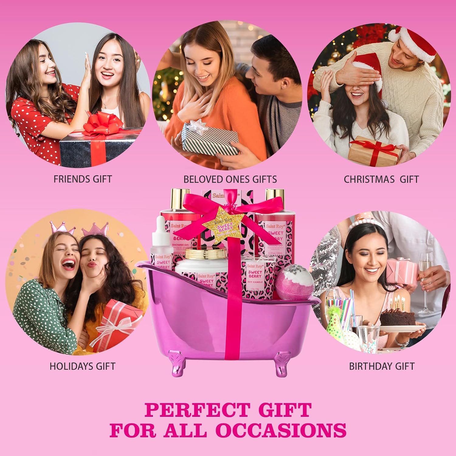 Home Spa Self Care, Bath and Body Spa Gift Basket for Women, Shower Bath Spa Sweet Berry Bath Sets for Teens Gift| Relaxing Care Kit Christmas Mothers Day Gifts for Mom Gift Baskets for Anniversary