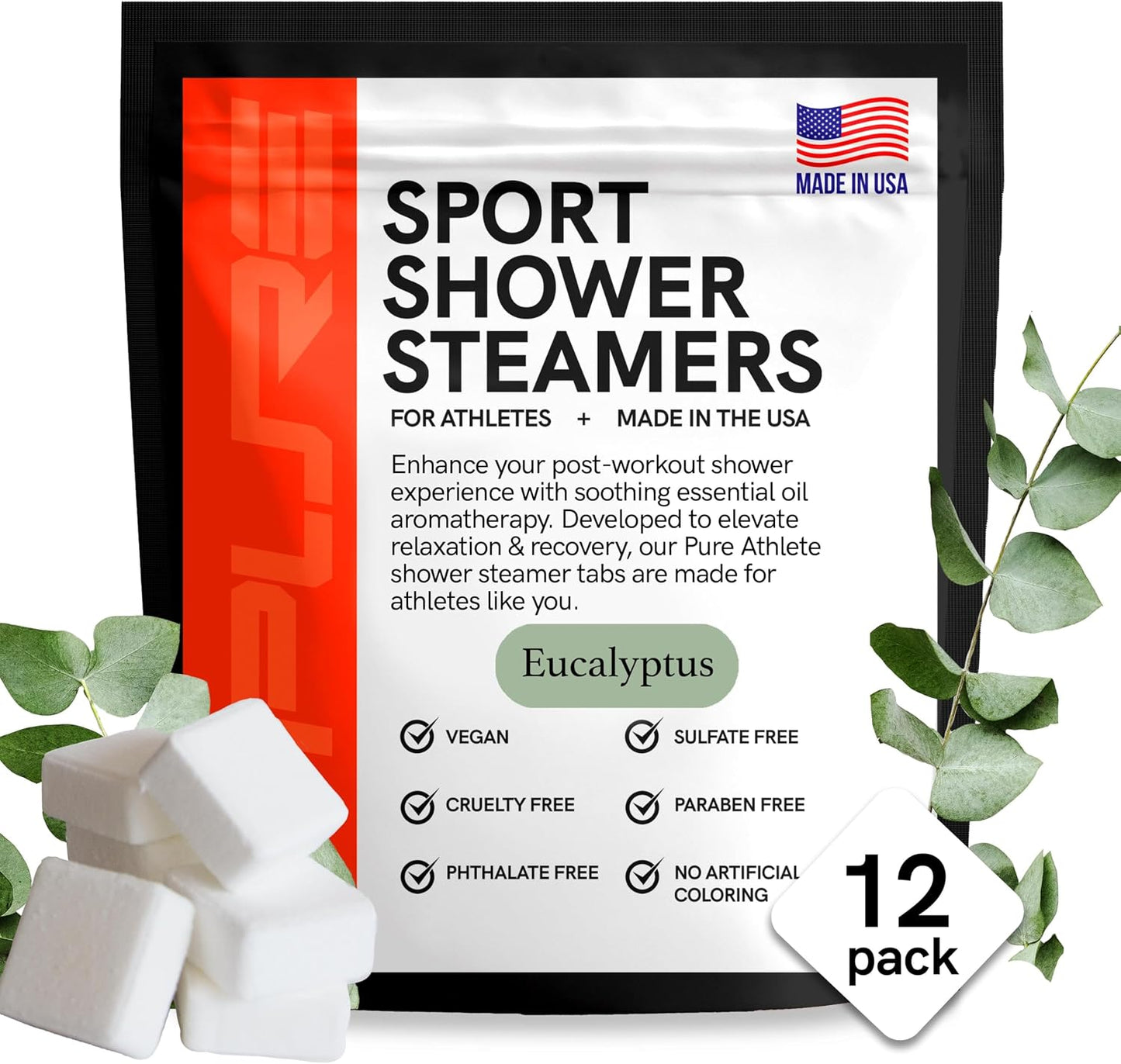 Sport Shower Steamers - USA Made with Natural Eucalyptus Essential Oil, Aromatherapy, Stress and Sinus Relief, Muscle Recovery for Athletes, Best Birthday Presents and Summer Gifts for Runners