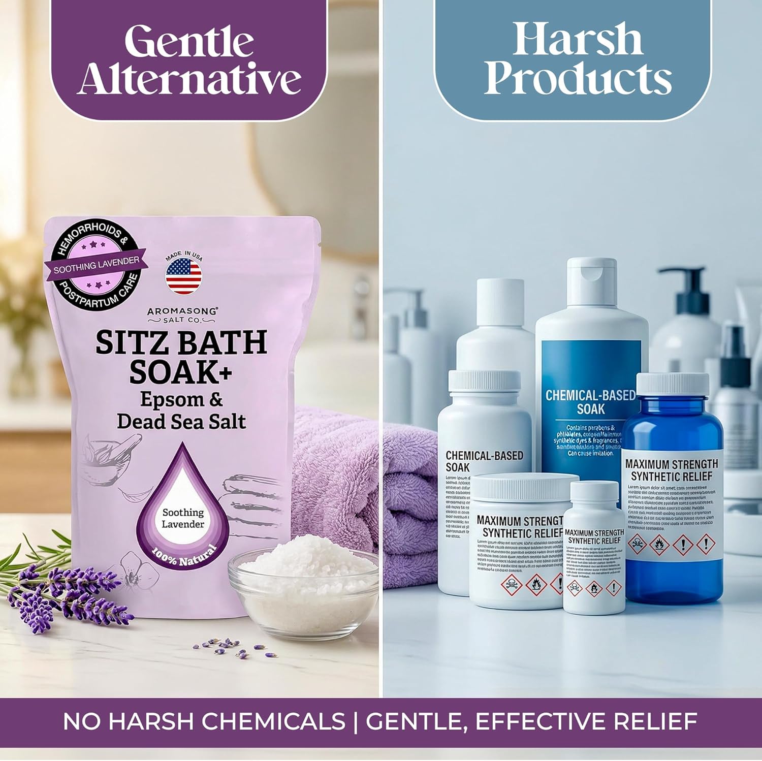 Aromasong Sitz Bath Postpartum Soak - Made in the USA with Dead Sea Salt & Epsom Salts - Soothing and Calming Ingredients Including Lavender, Chamomile Flower, and Eucalyptus Oil