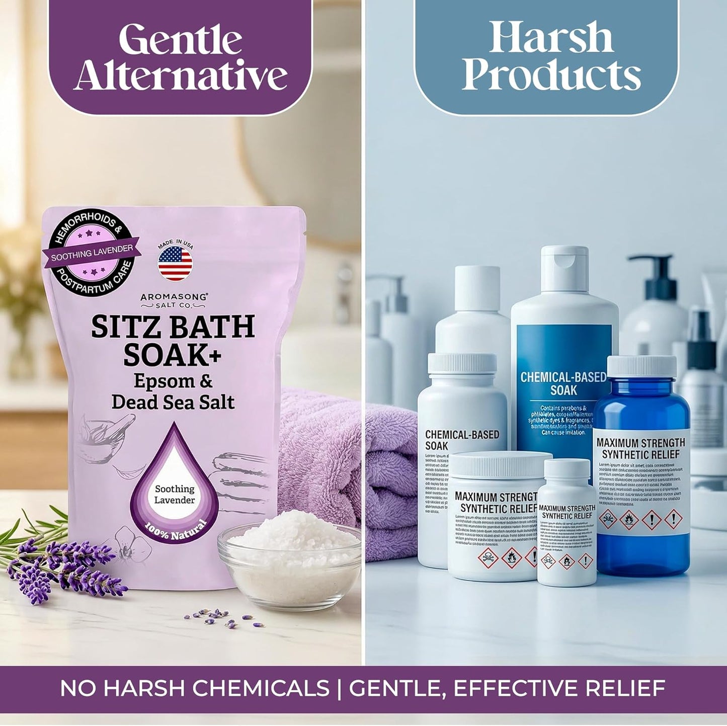 Aromasong Sitz Bath Soak 2lb – Sitz Bath Salt for Hemorrhoid & Postpartum Care – Dead Sea & Epsom Salt Soak with Lavender, Chamomile & Tea Tree – Natural Sitz Bath Salts – Made in USA