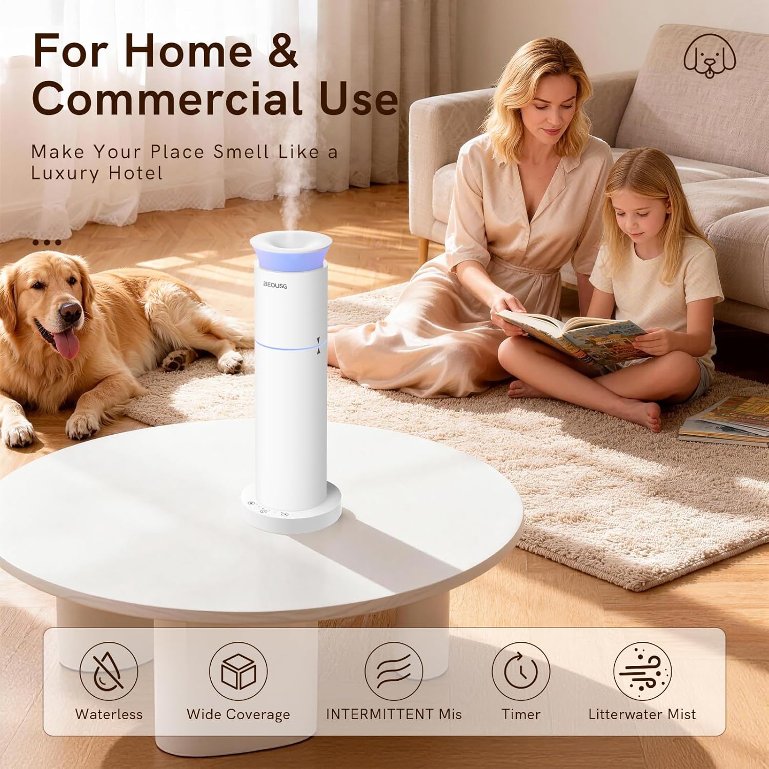 Waterless Essential Oil Diffuser for Home,Scent Diffusers with 3 Timer Settings, 3 Mist Levels for Spas Room Studio Office
