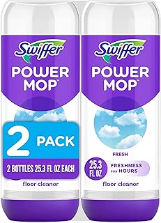 Swiffer PowerMop Liquid Floor Cleaner Refills, Solution for Power Mop, Fresh Scent, 2 Count Mopping Fluid Replacement Bottle, Spray Mops Cleaning Juice, No Bucket Needed, Multi-Surface and Wood
