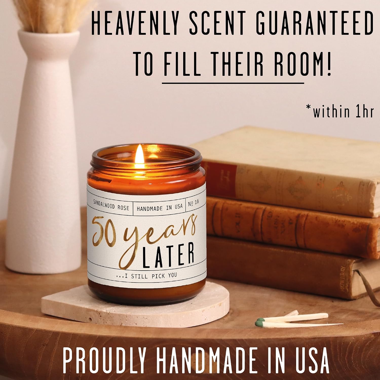 50th Wedding Anniversary Gifts - '50 Year Later' Candle, w/Sandalwood Rose - infused w/Essential Oils I 50th Anniversary Gifts for Wife I 50 Year Anniversary Gifts I 50Hour Burn I USA Made