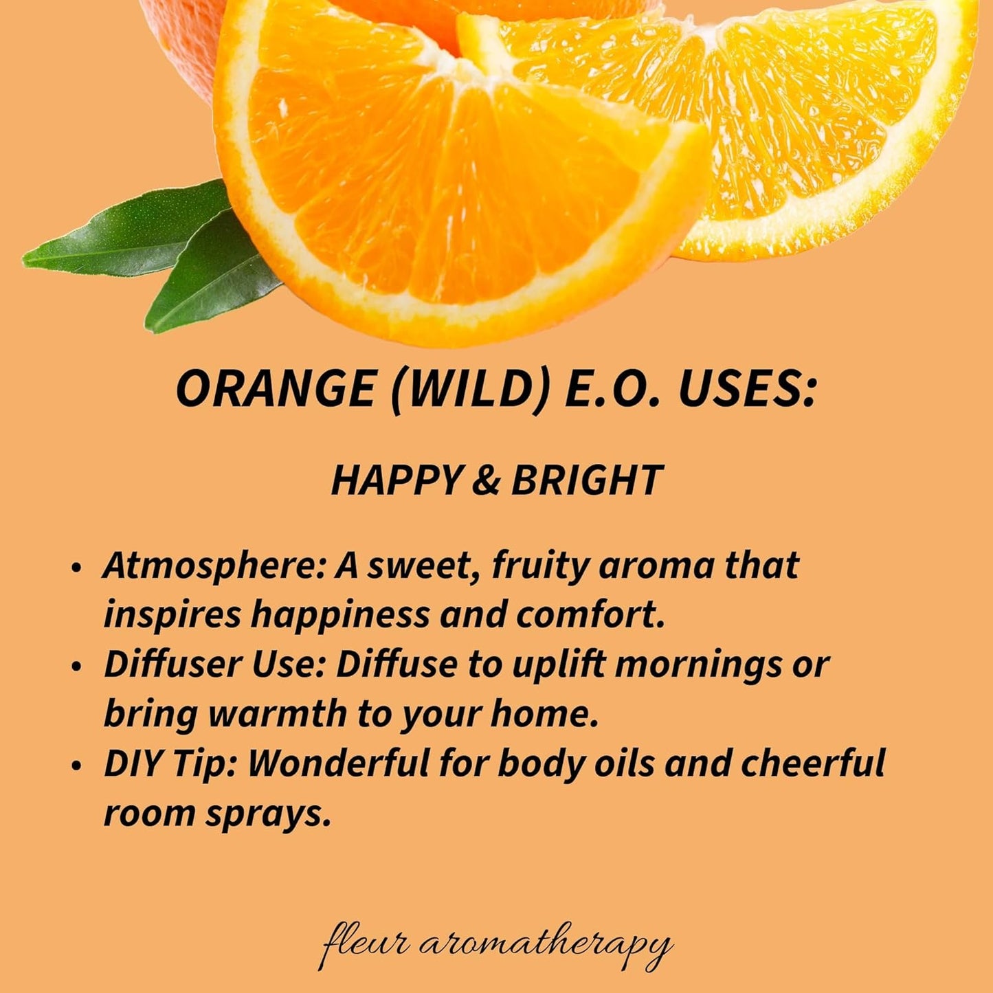 Orange (Wild) Essential Oil 10ml – 100% Pure Citrus sinensis – Cold Pressed – GC/MS Tested – Bright & Uplifting Aroma – Professional Clinical Aromatherapy Quality – Fleur Aromatherapy