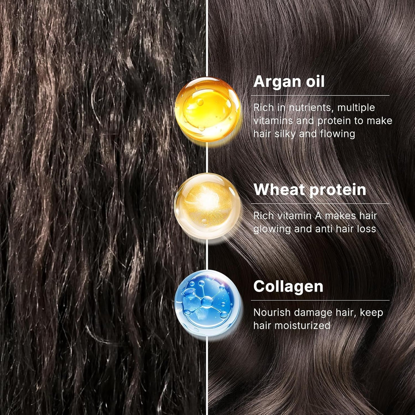 Karseell Collagen Hair Mask & Argan Oil Set, Deep Conditioning Hair Treatment for Dry Damaged Hair, Repair & Moisturize All Hair Types, 16.9 fl oz + 1.69 fl oz
