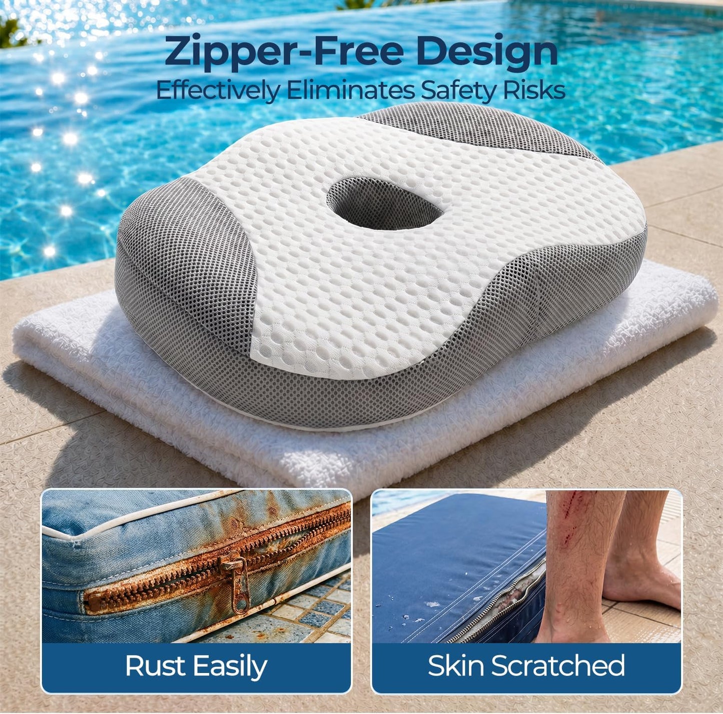 Idle Hippo Hot Tub Booster Seat, 4D Air Mesh Hot Tub Pillow with Powerful 6 Non-Slip Suction Cups, Ergonomic Booster Cushion, Quick Dry Spa Pillow for Indoor Outdoor Hot Tub-White/Grey