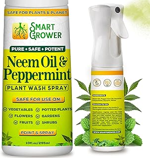 Neem Oil Spray for Plants with Peppermint Oil, Natural Plant Wash Made for Indoor and Outdoor Plants Smart Grower 10oz Easy Ready-to-Use Fine-Mist Refillable Premium Sprayer