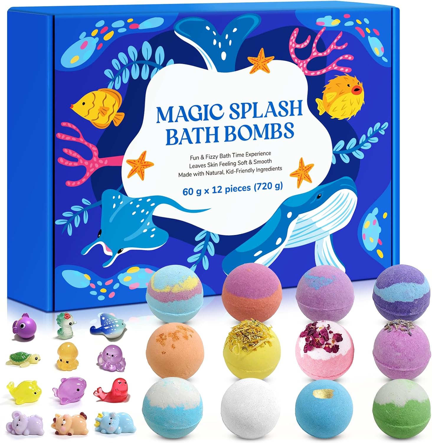12pcs Bath Bombs for Kids – Bath Bombs with Toys Inside, Fun, Educational, and Child-Safe Natural Bath Bombs with Toys, Great Gift for Kids’ Birthdays & Christmas