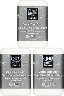One With Nature Dead Sea Salt Soap 4oz 3-Pack – Purifying Soap Bar with Dead Sea Minerals for Face & Body, for Men & Women. Unscented.