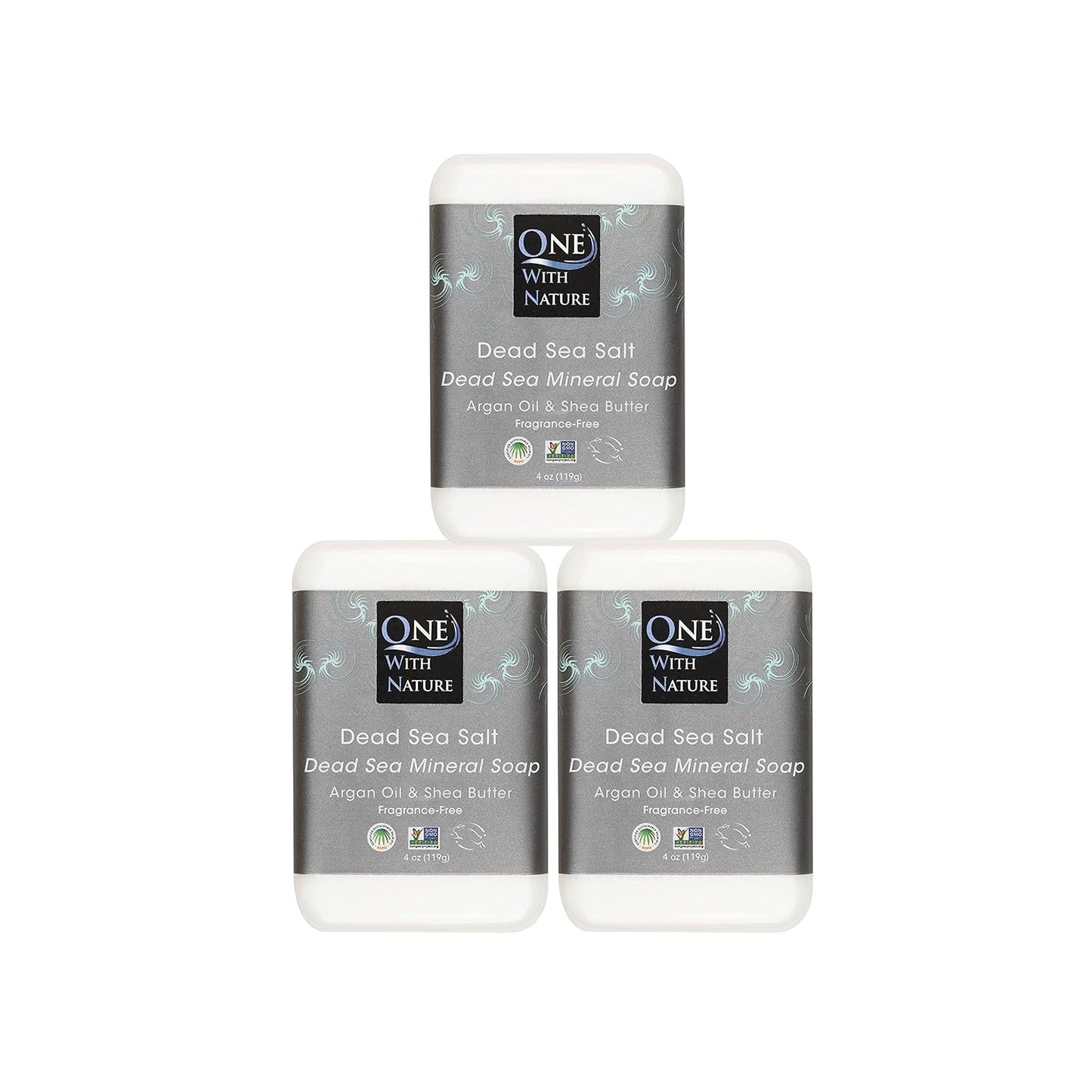 One With Nature Dead Sea Salt Soap 4oz 3-Pack – Purifying Soap Bar with Dead Sea Minerals for Face & Body, for Men & Women. Unscented.