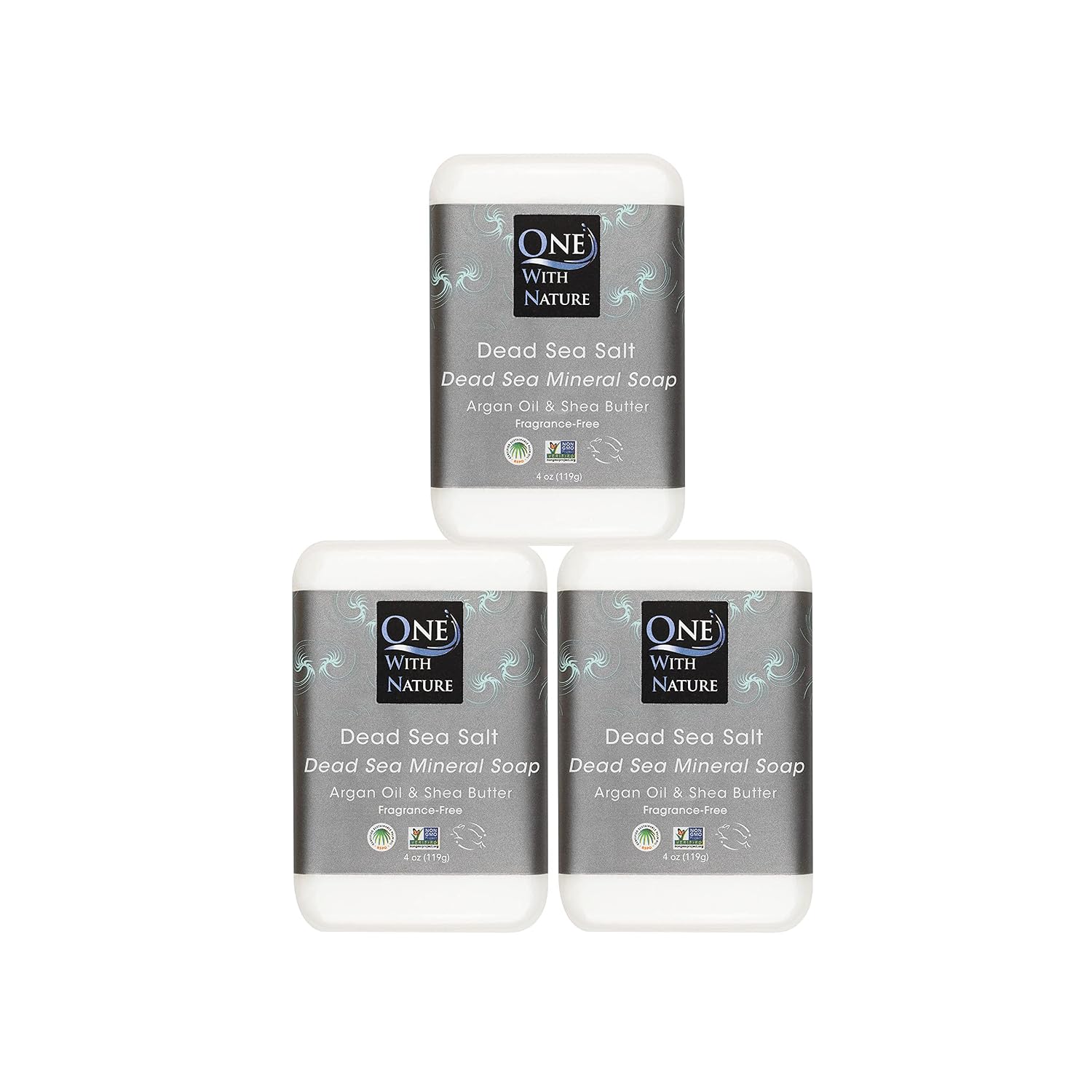 One With Nature Dead Sea Salt Soap 4oz 3-Pack – Purifying Soap Bar with Dead Sea Minerals for Face & Body, for Men & Women. Unscented.