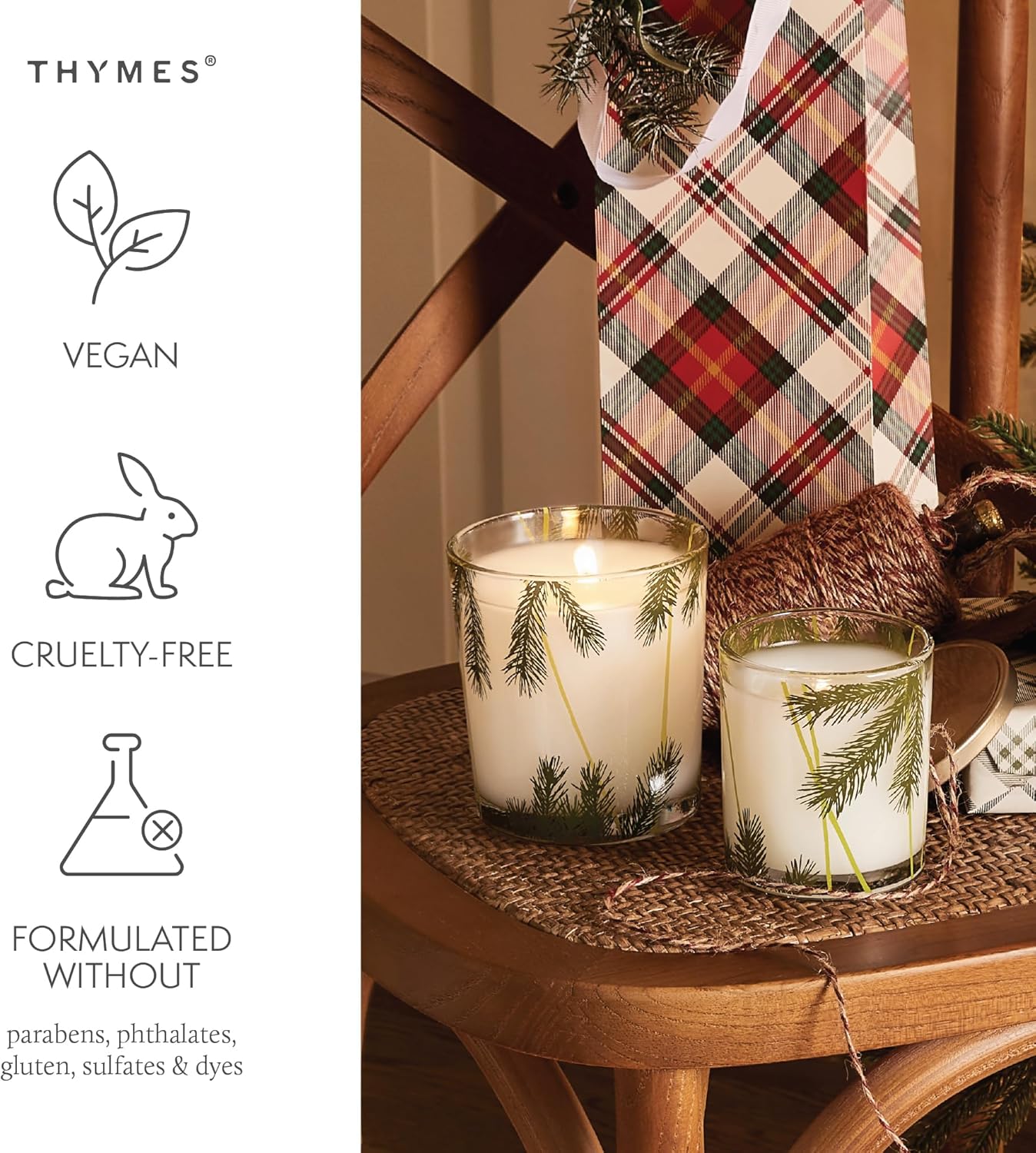 Thymes Frasier Fir Pine Needle Candle – Holiday Candles for Home Scented with Notes of Crisp Siberian Fir, Cedarwood & Sandalwood – Christmas Decor (6.5 oz)