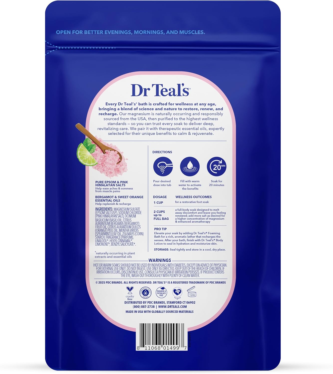 Dr Teal's Epsom Salt Magnesium Soak, Restore & Replenish with Pink Himalayan Salt, 3 lbs