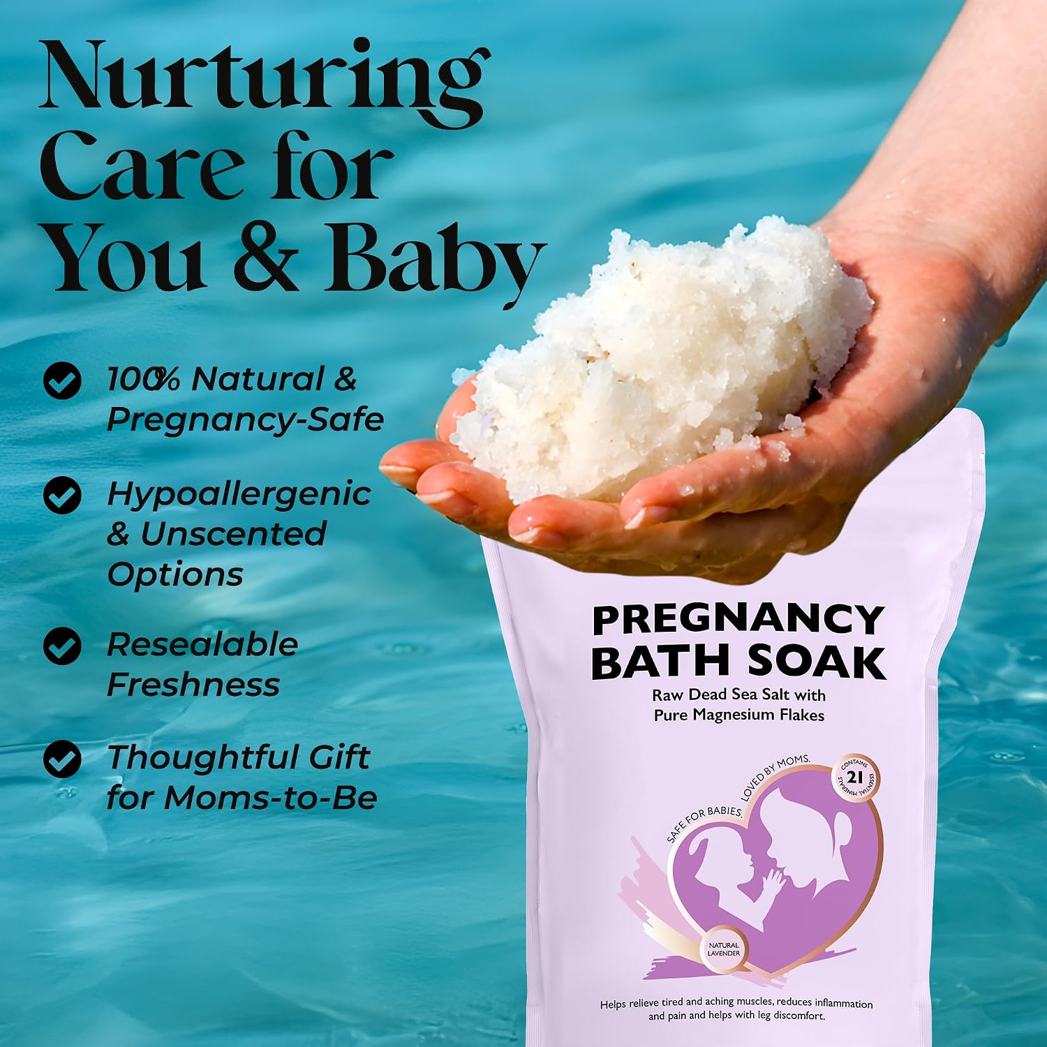 Aromasong Dead Sea Pregnancy Bath Soak 5 LB - Natural Lavender Pure Magnesium Flakes & Minerals - Pregnancy, Postpartum Muscle Ache & Leg Discomfort - Better Absorbs Than Epsom (Packaging May Vary)