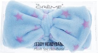 The Crème Shop Korean Skincare Beauty Facial Sweat Hair Towel, Non-slip Stretch Comfortable Wrap Band Adhesive Makeup Wash Spa Elastic - Blue Teddy Headyband with Pink Stars