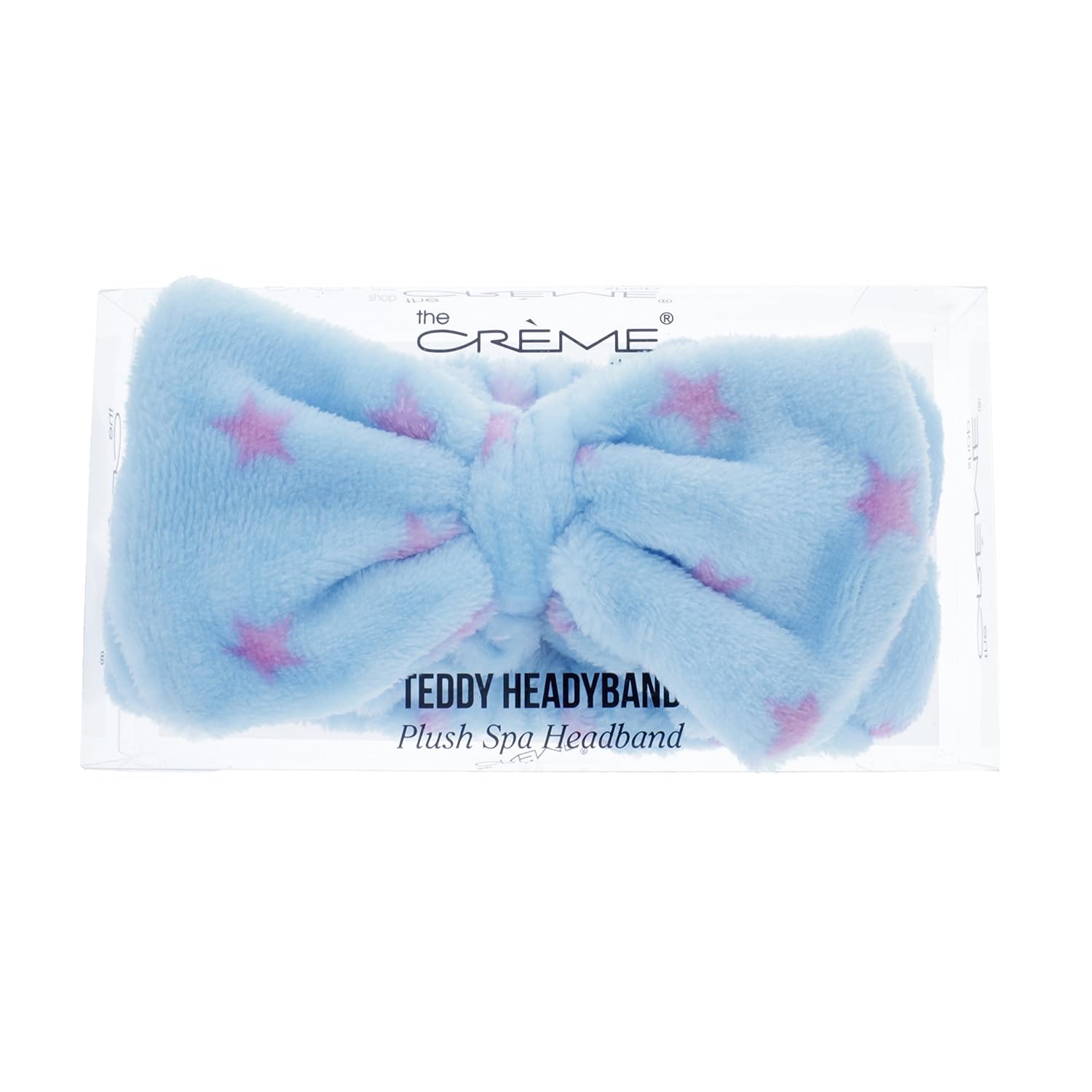 The Crème Shop Korean Skincare Beauty Facial Sweat Hair Towel, Non-slip Stretch Comfortable Wrap Band Adhesive Makeup Wash Spa Elastic - Blue Teddy Headyband with Pink Stars