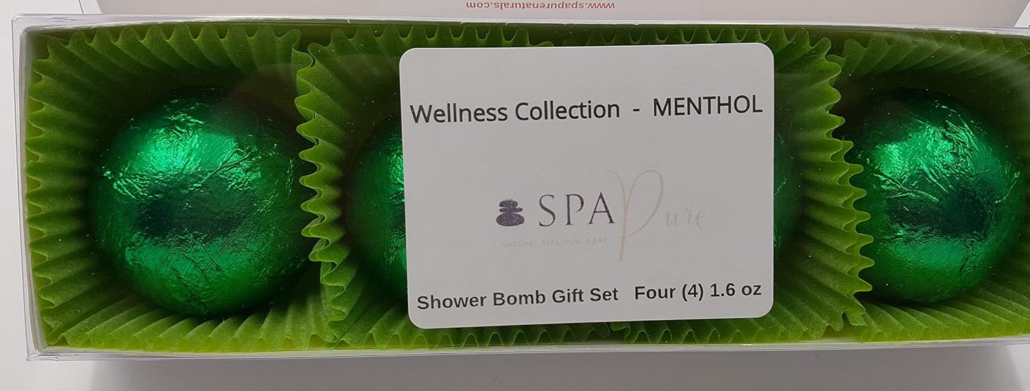 Spa Pure Wellness MENTHOLEUCALYPTUS Shower Bombs - (4-Pack) Aromatherapy Fizzing Shower Bombs by Spa Pure Naturals