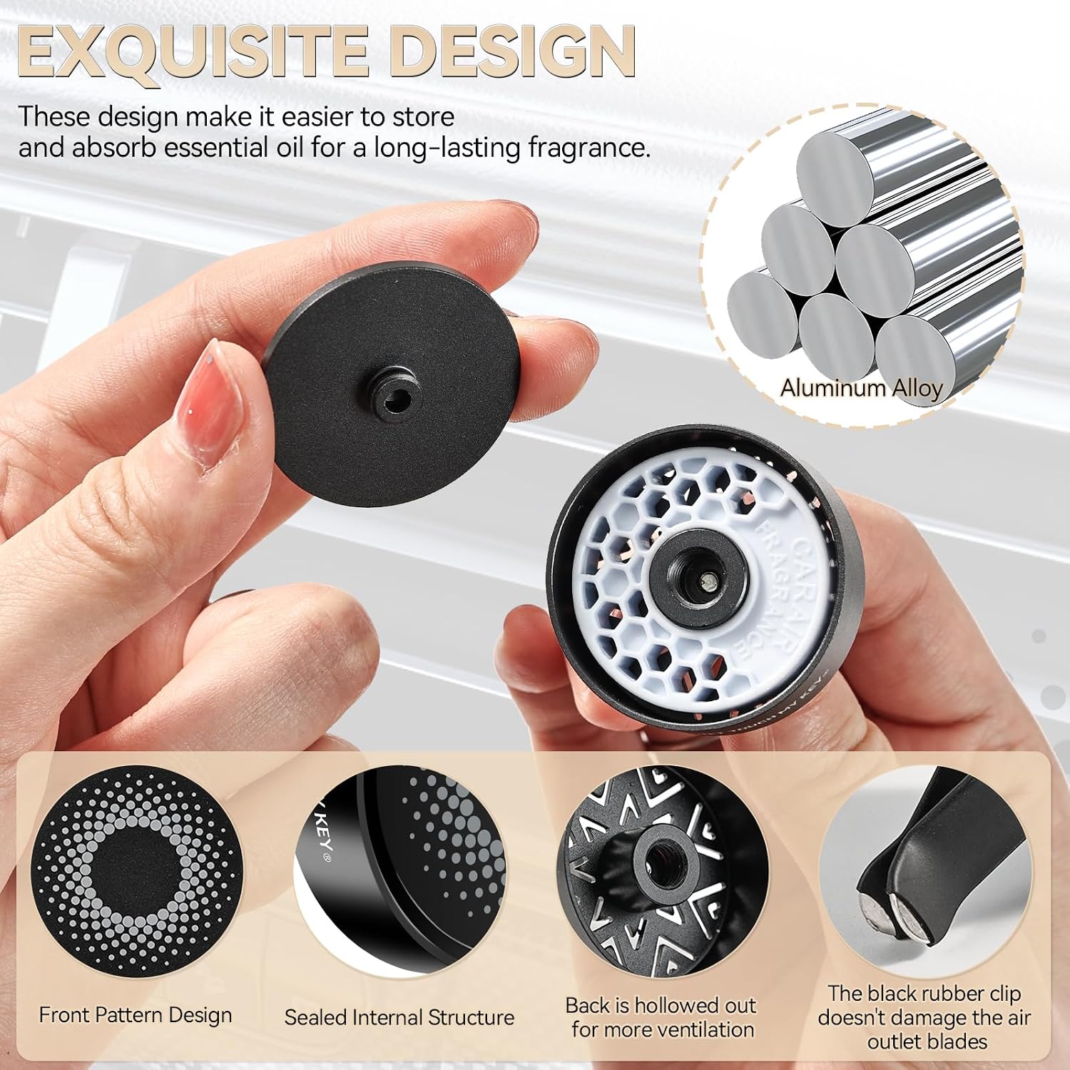 Car Diffuser Air Freshener Vent Clip Aluminum Aroma Diffuser Long Lasting Scent Odor Eliminator Pleasant New Car Smell Scent with 2 Refill Pads Ocean Tea Perfume for Men Women(Dense Forest Green)