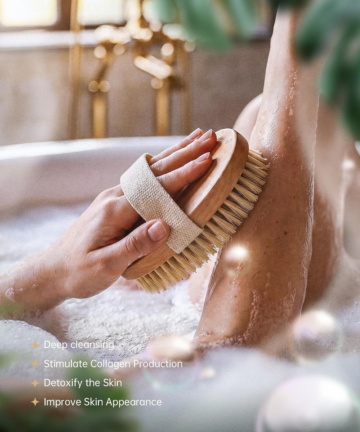 POPCHOSE Dry Brushing Body Brush, Natural Bristle Dry Skin Exfoliating Brush Body Scrub for Flawless Skin, Cellulite Reduction, Lymphatic Drainage and Blood Circulation Improvement