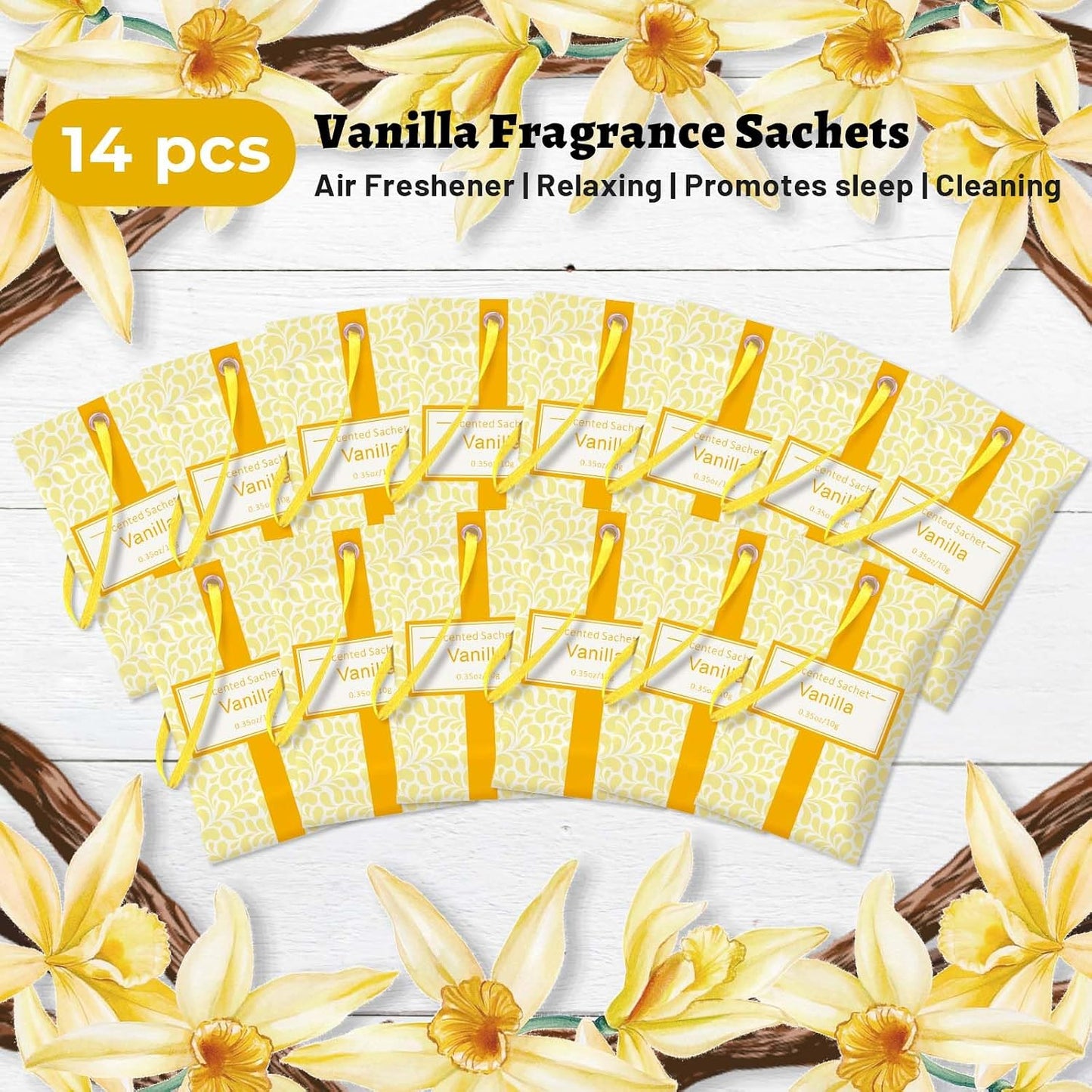 STRN Scented Sachets for Drawer and Closet, Vanilla Scented Long-Lasting Sachets, 14 Packs for Home Fragrance, Small Space Air Freshener for Wardrobes