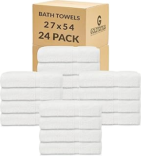 GOLD TEXTILES Premium Bath Towel Set (Pack of 24,27 x 54) 100% Ring-Spun Cotton Towels for Hotel, Spa, Soft and Absorbent (27 x 54, White - 24 Pcs)