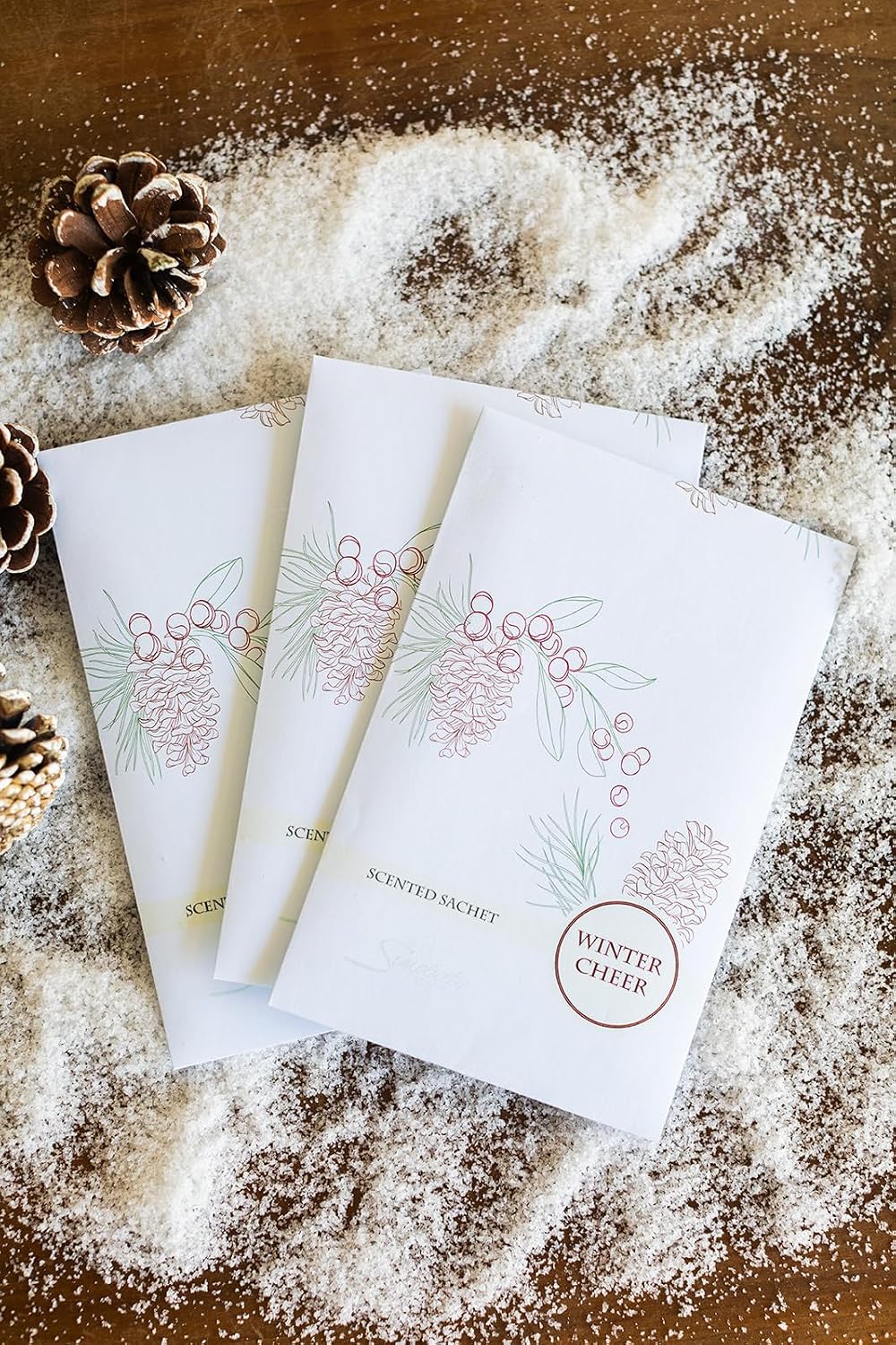 Floral Simplicity Winter Cheer Scented Sachets Pack of 3, Fall &amp; Winter - Long-Lasting Scented Bags, Home Fragrance, Air Freshener &amp; Deodorizer for Closet, Room, Drawer, or Cars, Made in USA