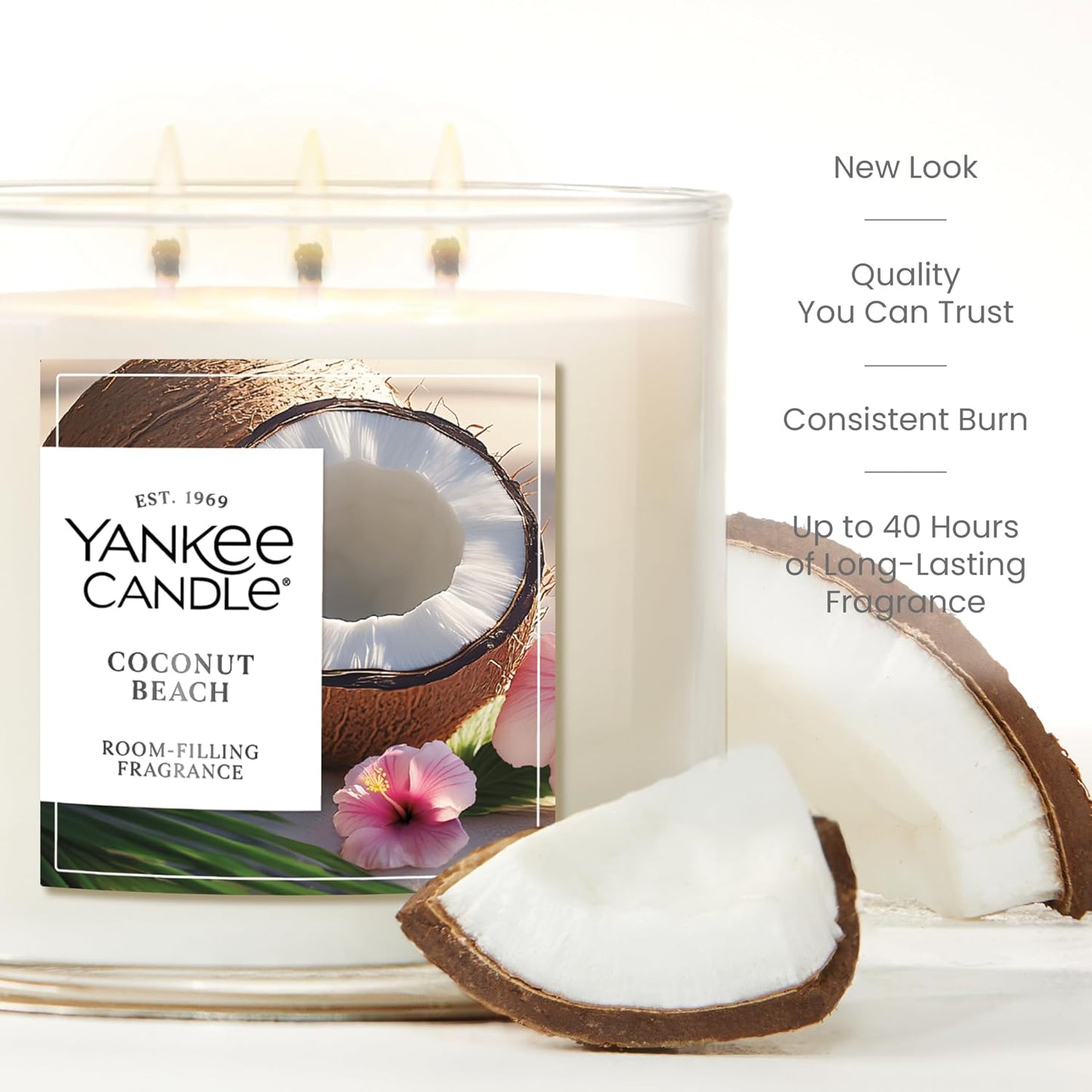 Yankee Candle Coconut Beach, Scented Candle, 14.5oz 3-Wick Candle Jar with up to 40 Hours Burn Time, Giftable
