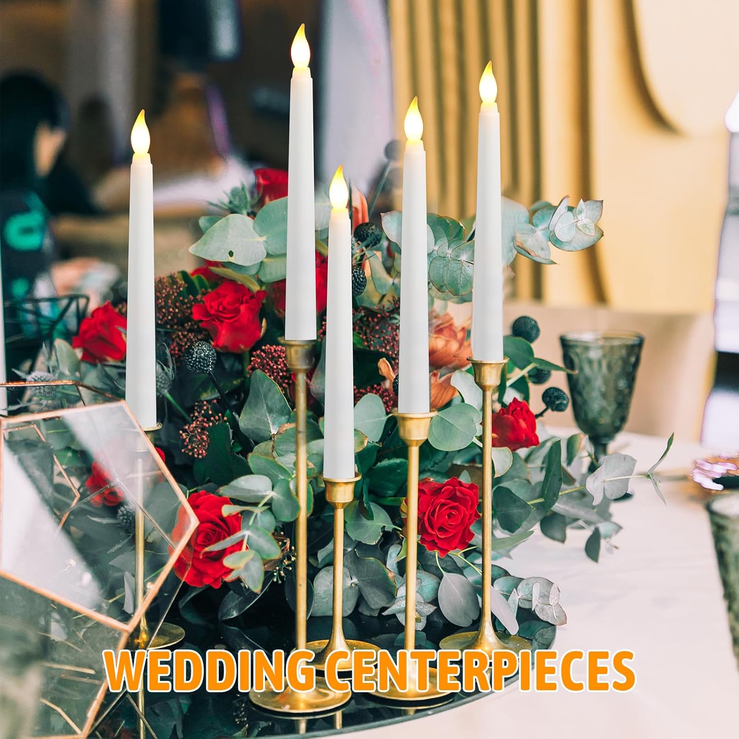 Baquler 50 Pcs 8.5 Inch LED Flameless Taper Candles Bulk Battery Operated Taper Candles Flickering Candlesticks for Wedding Church Valentines Day Table Decoration