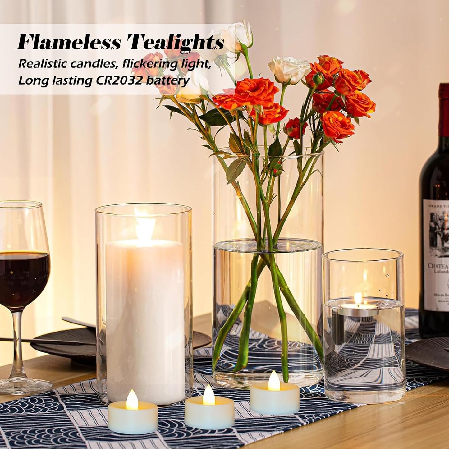 6 Pack Battery Operated Tea Lights Candles Flickering Flameless LED Lights, Long Lasting 200+ Hours Realistic Electric TeaLights Fake Plastic candles for Wedding, Centerpieces, Halloween, Christmas