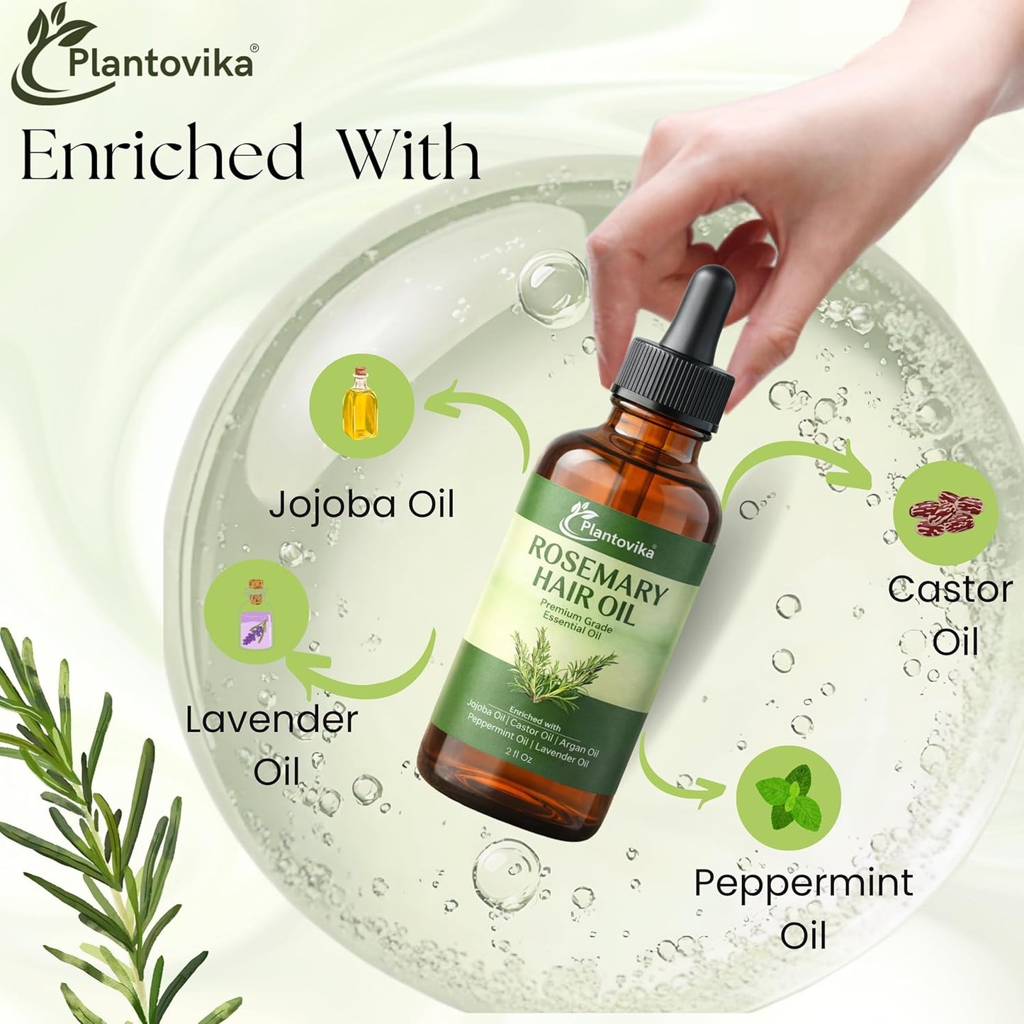 Rosemary Oil for Hair Growth - Hair Growth Oil with Jojoba, Castor, Argan, Peppermint & Lavender | Scalp & Hair Strengthening Treatment for Women & Men (2 Fl Oz)