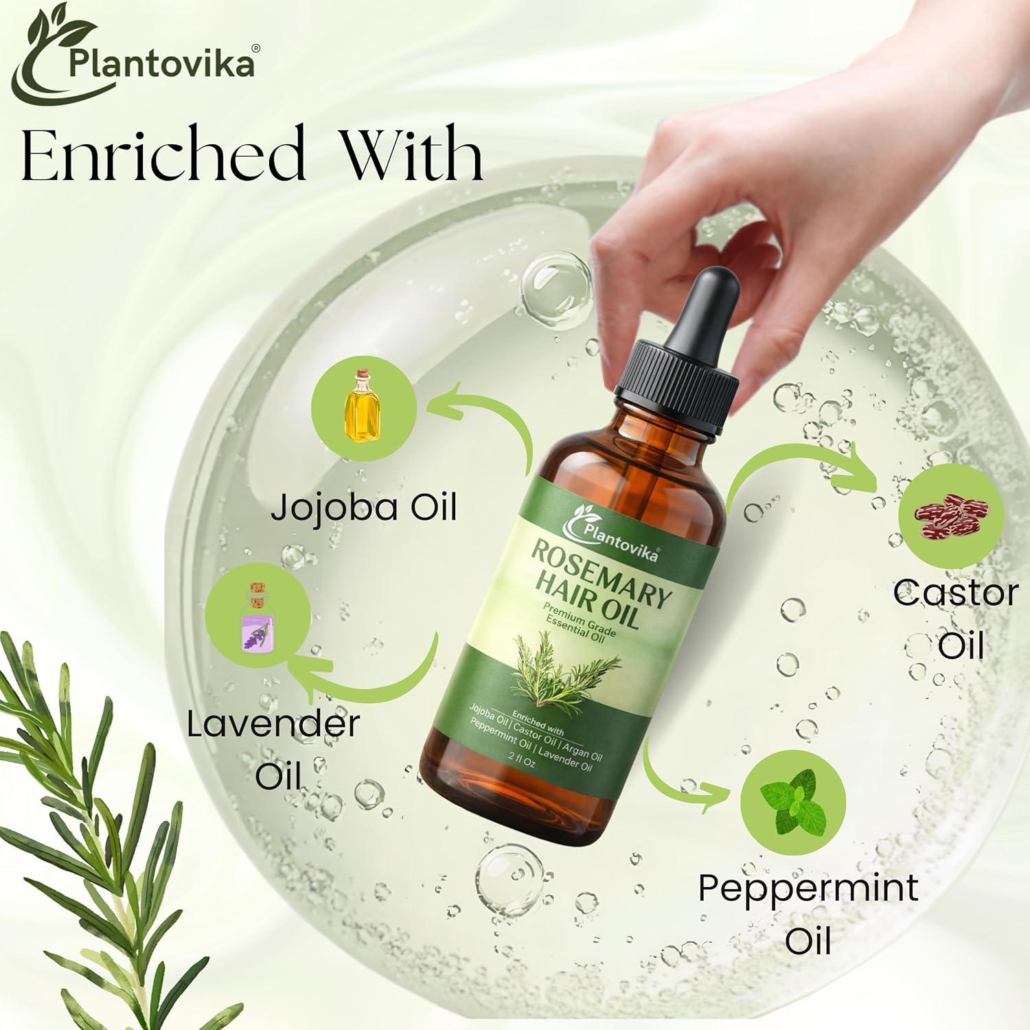 Rosemary Oil for Hair Growth - Hair Growth Oil with Jojoba, Castor, Argan, Peppermint & Lavender | Scalp & Hair Strengthening Treatment for Women & Men (2 Fl Oz)