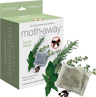Richards Moth Away Herbal Repellent Sachets – 72 Count Value Pack – 100% Natural Ingredients – Peppermint, Rosemary & Thyme – Non-Toxic Moth Protection for Closets, Drawers & Storage – Made in USA