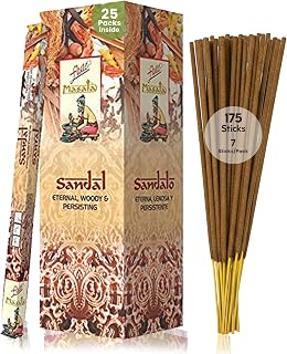 Flute Sandalwood Incense Sticks – Classic Woody Natural Masala Incense for Meditation, Yoga & Relaxation – 7 Sticks/Pack, 25 Packs/Box (9 Inch, 175 Sticks) | 45 Minutes Burn Time