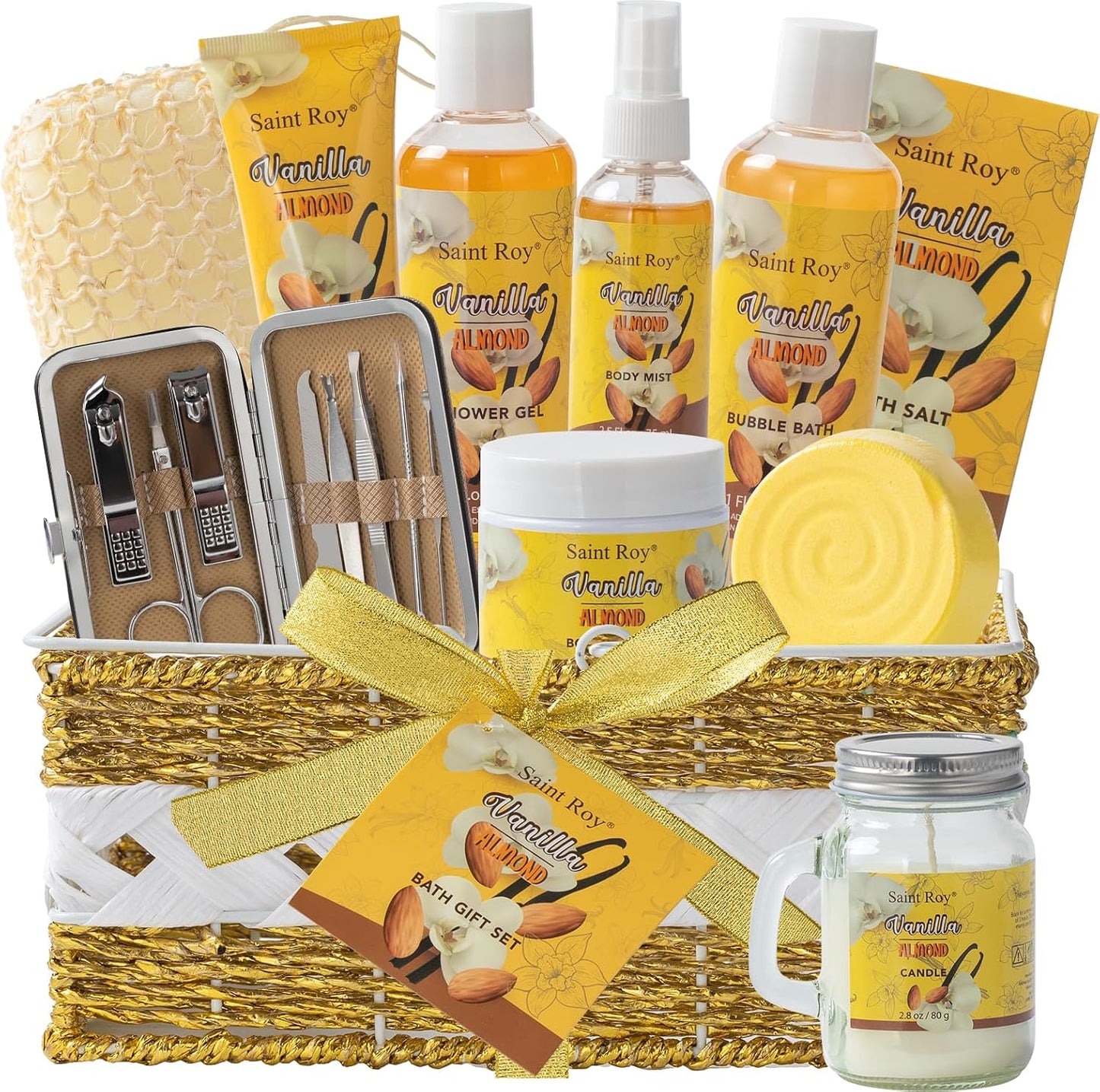 Coconut Almond Spa Gift Basket for Woman Man, 20Pcs Bath & Body Set | Gift For Women & Men, Home Spa Kit, Bath and body Self Care Gifts for Christmas, birthday, holiday gifts