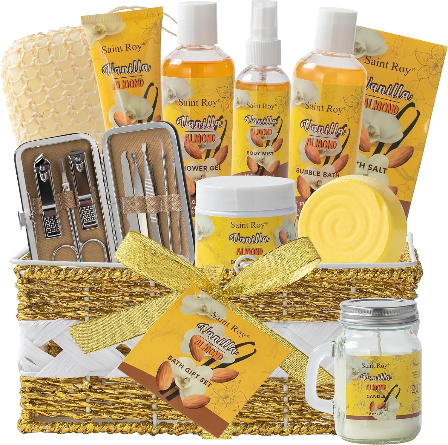 Coconut Almond Spa Gift Basket for Woman Man, 20Pcs Bath & Body Set | Gift For Women & Men, Home Spa Kit, Bath and body Self Care Gifts for Christmas, birthday, holiday gifts