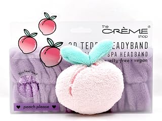 The Crème Shop Teddy Headband - Spa Headband for Skincare, Face Masks, Washing Face, Makeup and Bathing - Soft, Gentle Material for All Skin Types (Peach Please)