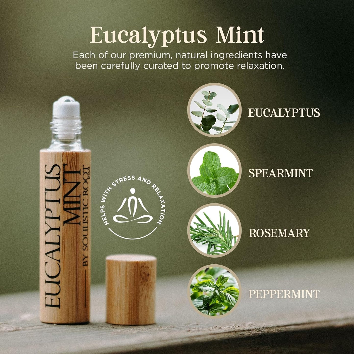 Soulistic Root Eucalyptus Mint Essential Oil Roll On – Breathe Essential Oil Blend w/Peppermint, Spearmint, Rosemary – Aromatherapy Rollerball for Spa, Self Care, Energy – 10ml Bottles Each