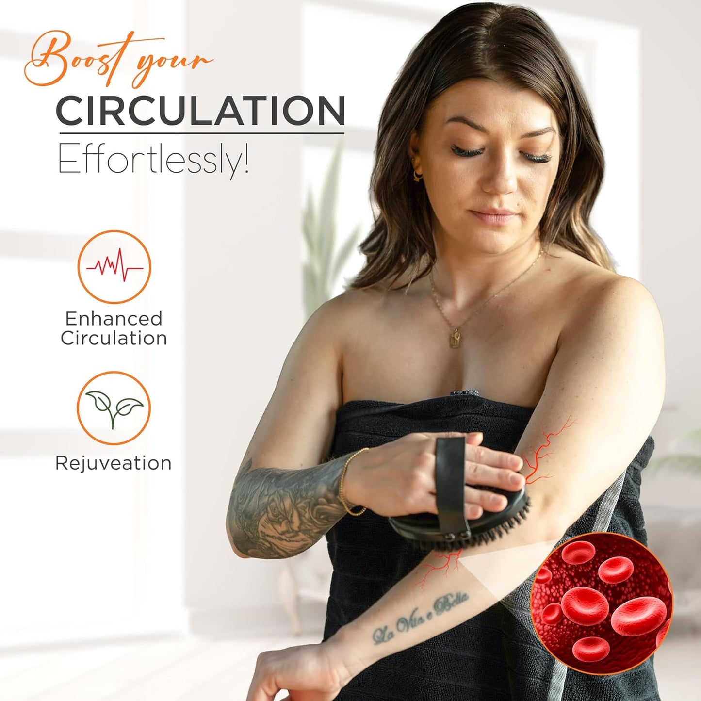 Copper Dry Brushing Body Brush for Lymphatic Drainage - Ion Charged Copper Bristles for Glowing Skin, Improve Blood Circulation and Reduce Stress