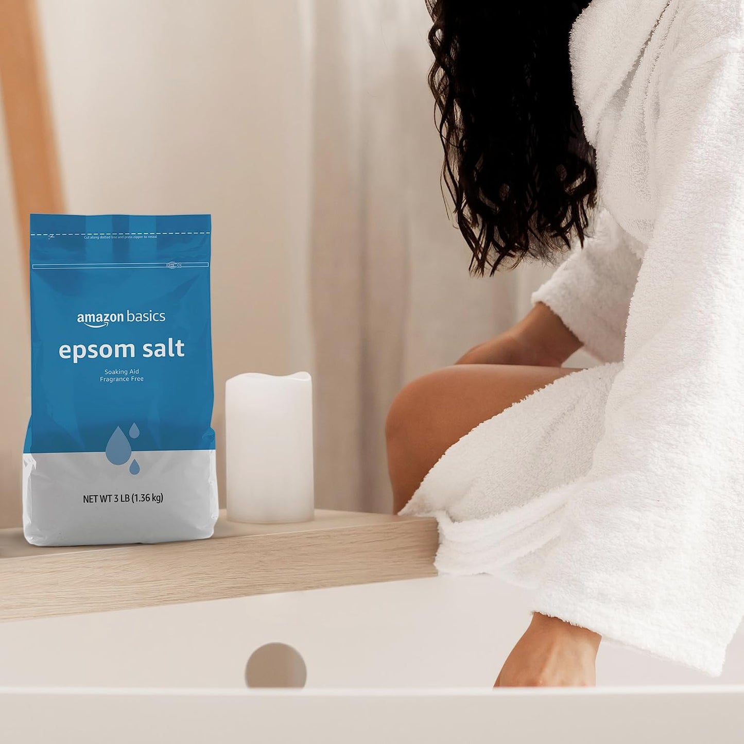 Amazon Basics Epsom Salt Soak, Unscented, Magnesium Sulfate USP, Muscle and Feet Relaxation, Resealable Bag, 3 Pound