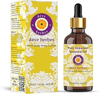 Deve Herbes Pure Olibanum Essential Oil (Boswellia carterii) with Glass Dropper Steam Distilled 30ml (1 oz)