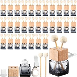 Zubebe 30 Pcs Car Diffuser Bottles Empty Bulk Vent Clip Car Air Freshener Diffuser for Essential Oil Perfume Glass Bottle with Wooden Caps Stick Fragrance Ornament (Gradient Black)