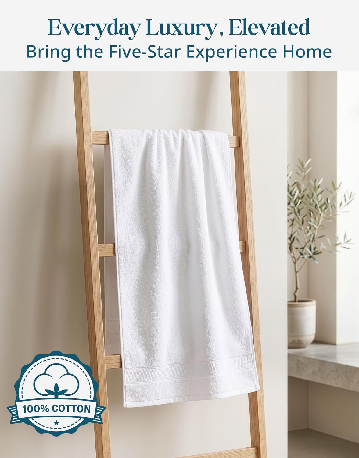 White Hand Towels for Bathroom - Pack of 6 (16"x28") 100% Cotton Hand & Face Towels - Soft, Durable, Quick Dry & Highly Absorbent, Fingertip Towel for Bathroom - Great for Gym, Salon, Spa & Family Use