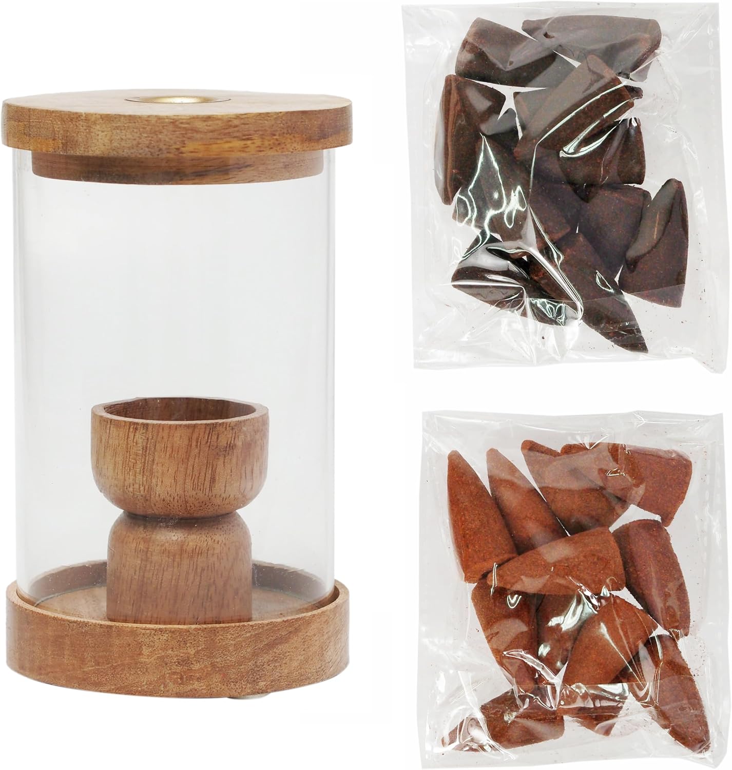 Hosley Wood & Glass Backflow Incense Burner Kit with 2 Asst Incense Cone, Elegant Aromatherapy Set, Meditation & Relaxation, Ideal for Gift, Home Décor, Office Décor & Spa