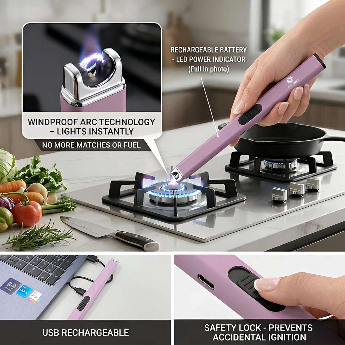 Electric Candle Lighter USB-C Charging, Portable and Easy to Use(Pink)