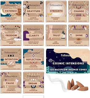 Folkulture Backflow Incense Cones (120 Cones) | Set of 12 Waterfall Insence Cones for Meditation, Aromatherapy, Gifts | No Charcoal, Organic, Non Toxic Frankincense, Palo Santo Scented Inscents-Cones